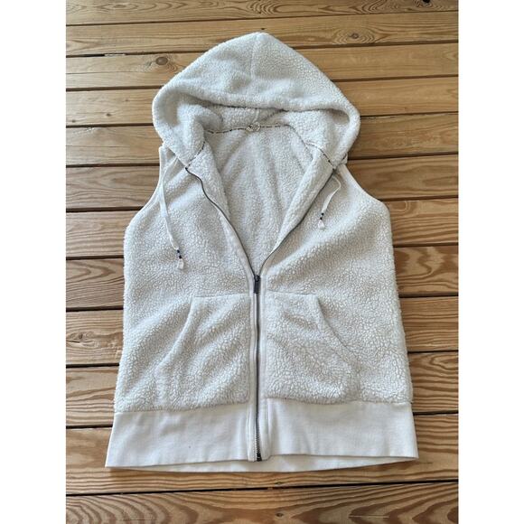 Roxy Hooded Fleece Vest Size Medium Women’s White Full Zip - Picture 1 of 7